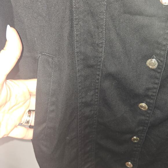 Vintage 90s DKNY Jeans Mini Black Denim Dress Trucker Style Cotton Size 10 - Picture 7 of 8